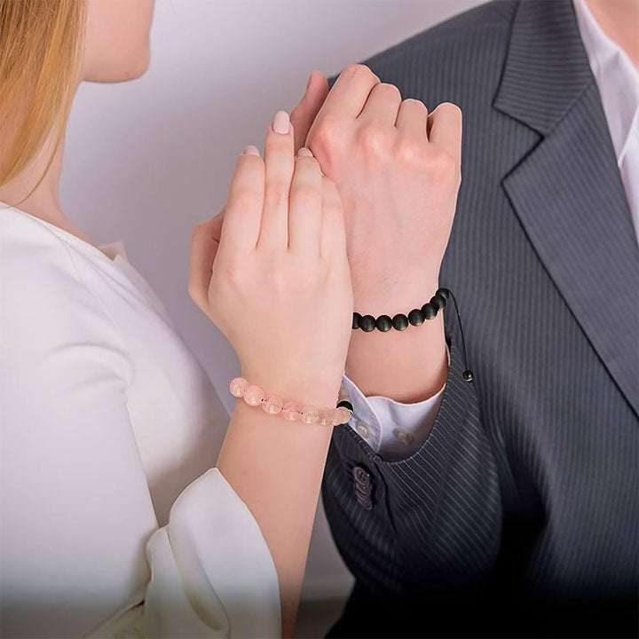 Oveallgo™ HarmonyBond Magnetic Love Bracelets for Couples (Rose Quartz♀ + Black Onyx♂)