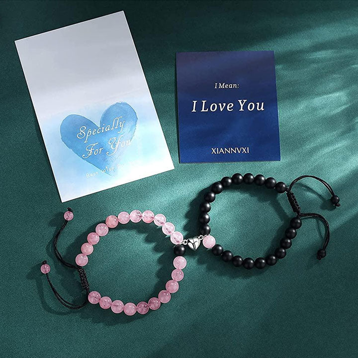 Oveallgo™ HarmonyBond Magnetic Love Bracelets for Couples (Rose Quartz♀ + Black Onyx♂)
