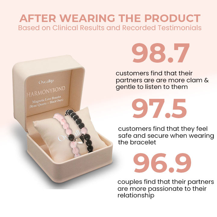 Oveallgo™ HarmonyBond Magnetic Love Bracelets for Couples (Rose Quartz♀ + Black Onyx♂)