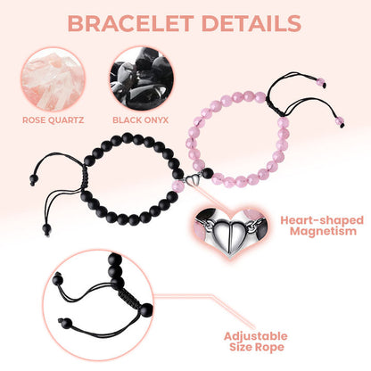 Oveallgo™ HarmonyBond Magnetic Love Bracelets for Couples (Rose Quartz♀ + Black Onyx♂)